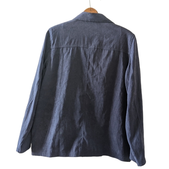 Susan Graver Shirt Jacket Navy Blue Floral Embroidered Button Down Soft Orange - Picture 3 of 5